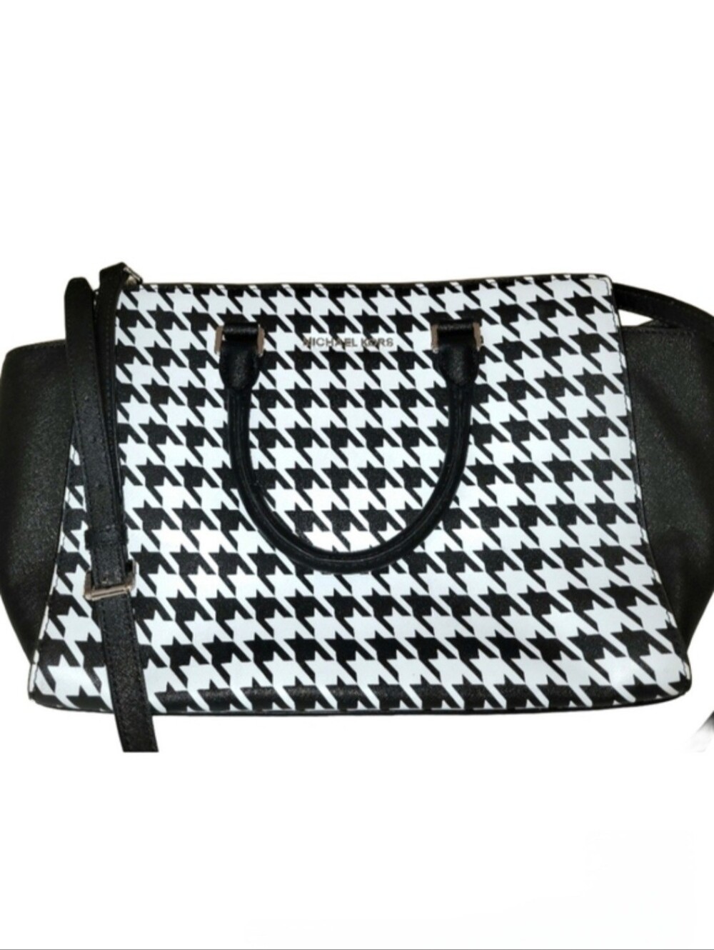 Michael Kors Selma Large  Black and White Saffiano Leather Houndstooth Bag